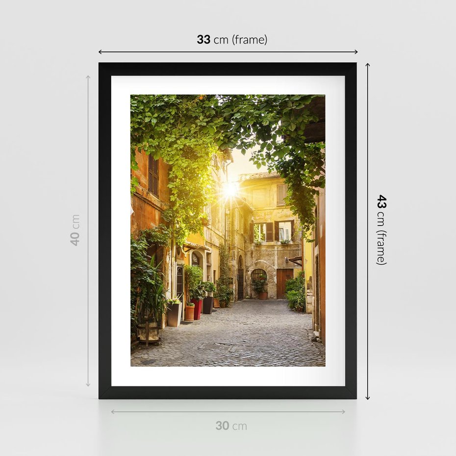 Plakat w ramie 30x40 - Malownicza Wędrówka - uliczka, perspektywa - rama czarna