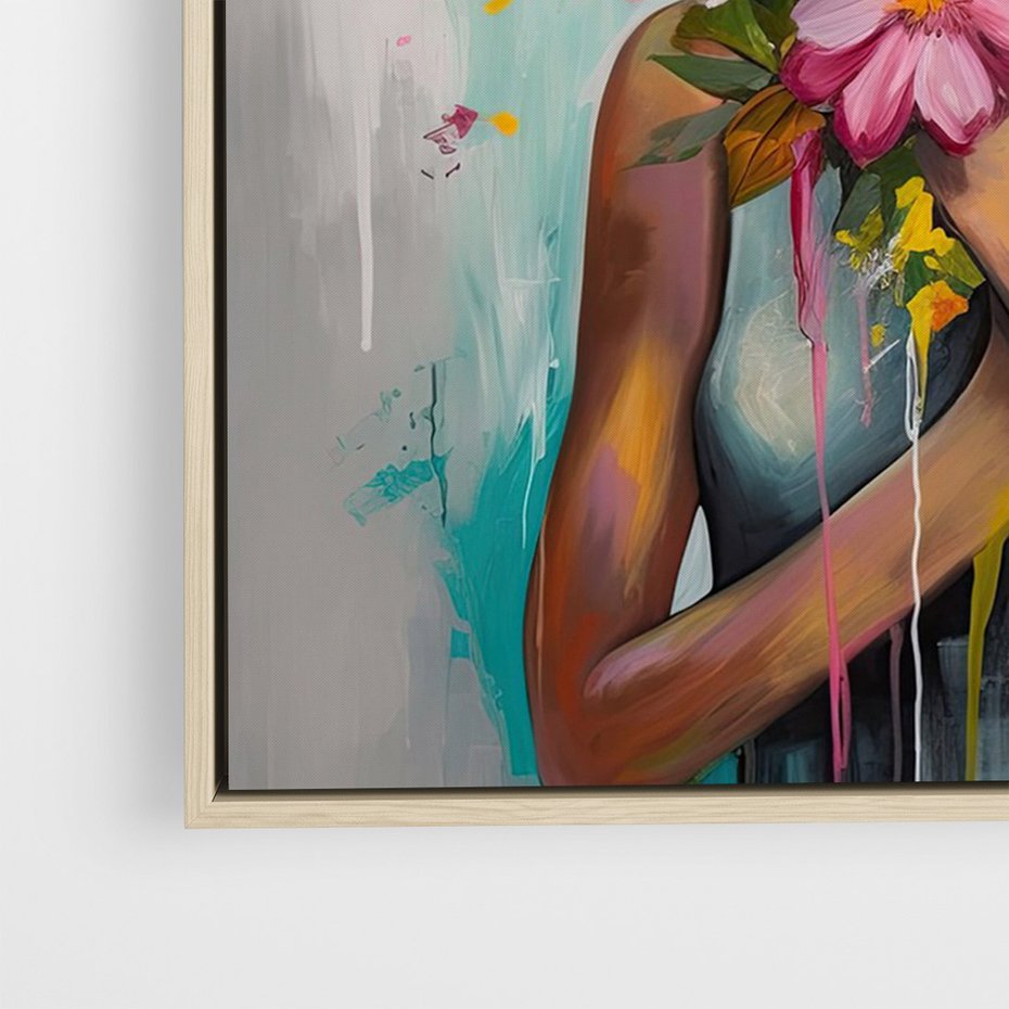 Obraz w ramie 70x100 - Z Głową w Kwiatach - obraz olejny, sztuka nowoczesna - rama drewno