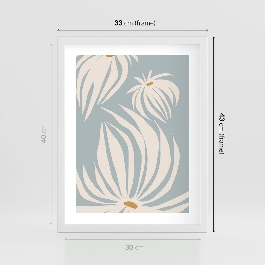 Plakat w ramie 30x40 - Kwiatowe Kształty - kwiaty, nowoczesne i minimalistyczne - rama biała