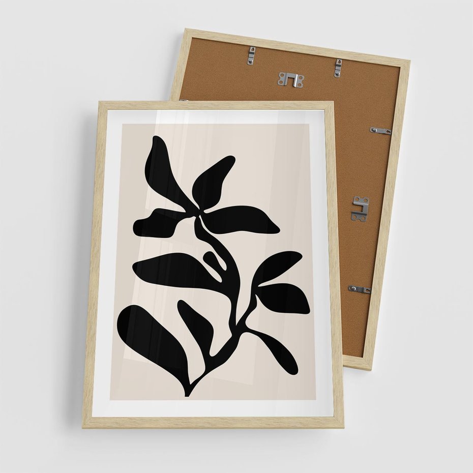 Plakat w ramie 50x70 - Wibracje Akwarelowych Ścieżek - abstrakcyjny minimalistyczna kwiat, czarno biały plakat - rama drewno