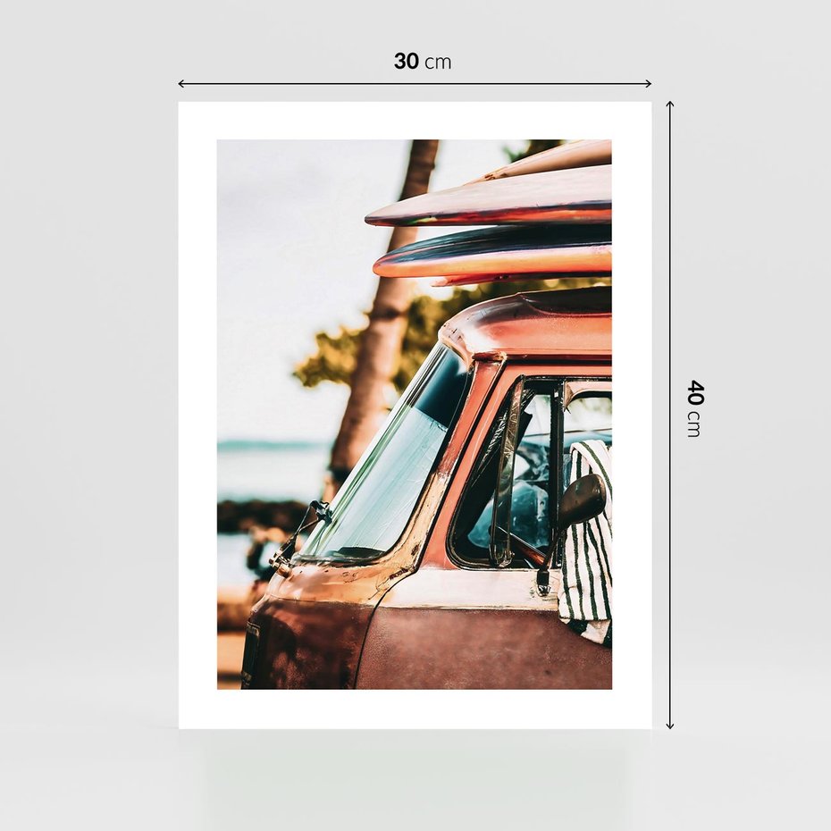 Plakat bez ramy 30x40 - Surfingowa Wolność - samochód, stary van