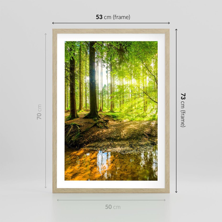 Plakat w ramie 50x70 - Las nad Wodą - las, woda - rama drewno