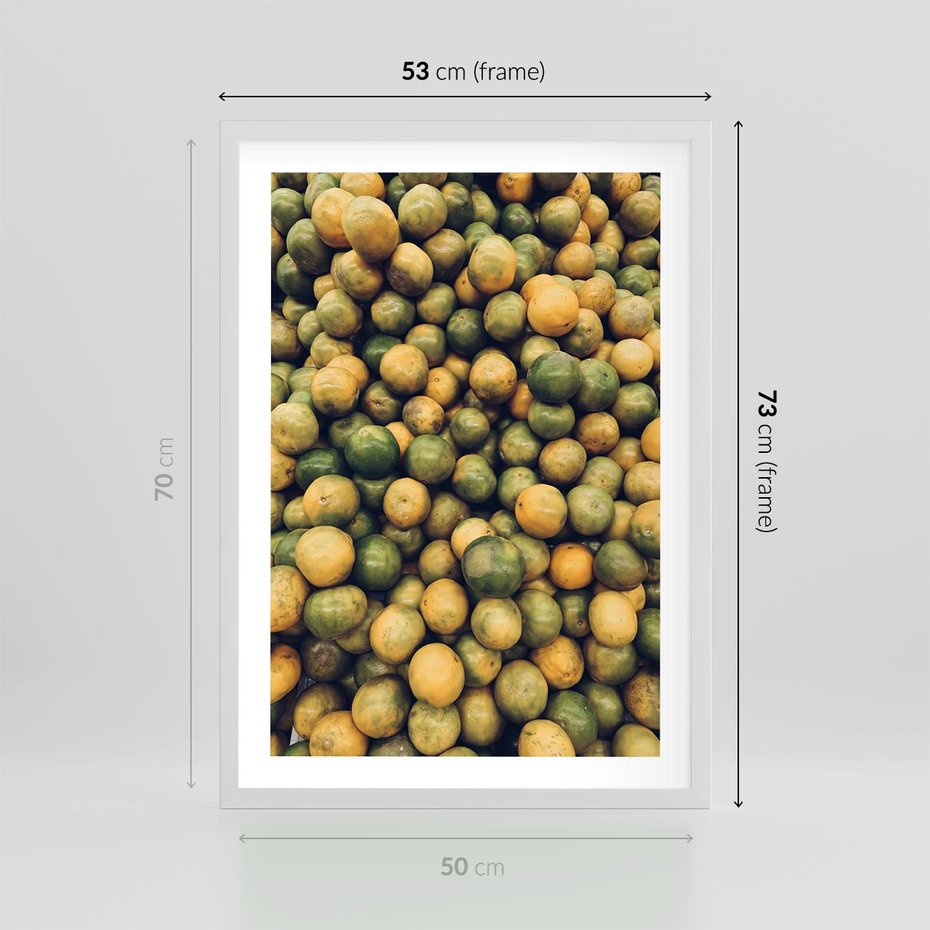 Plakat w ramie 50x70 - Świeżość Cytrusów - cytryny, limonki - rama biała
