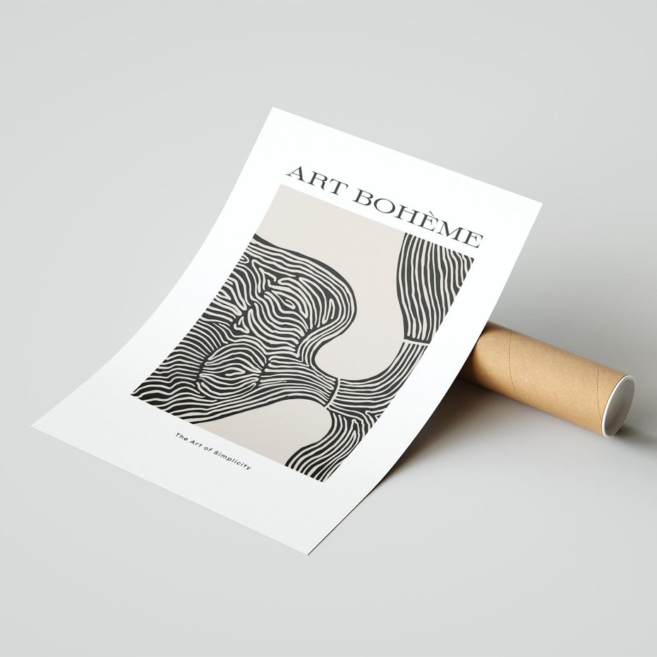 Plakat bez ramy 21x30 - Wewnętrzne Zagadki Kształtów - sztuka minimalizmu, biało czarna rycina