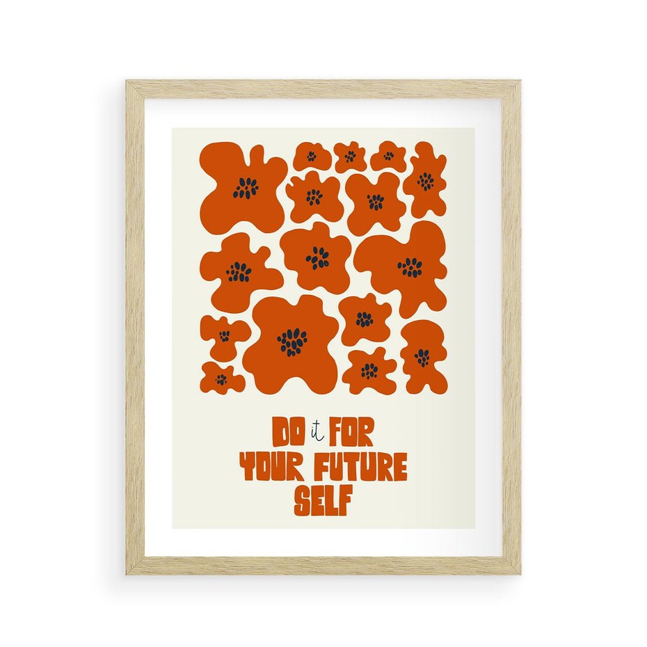 Plakat w ramie 40x50 - Taniec Kolorowych Promieni - self care, kompozycja kwiaty - rama drewno