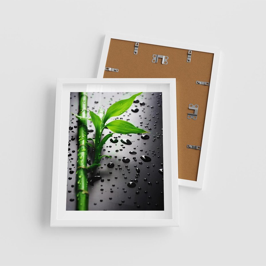 Plakat w ramie 40x50 - Bambusowa Harmonia - bambus, liście - rama biała