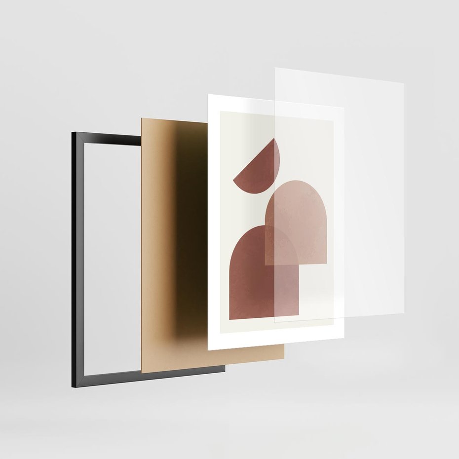 Plakat w ramie 30x40 - Harmonijne Widoki - abstrakcyjne geometryczne kształty, odcienie brązu i beżu - rama czarna