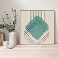 Obraz w ramie 80x80 - Impresje Przestrzeni - akwarelowa plama, geometryczne szkicowane kształty - rama drewno
