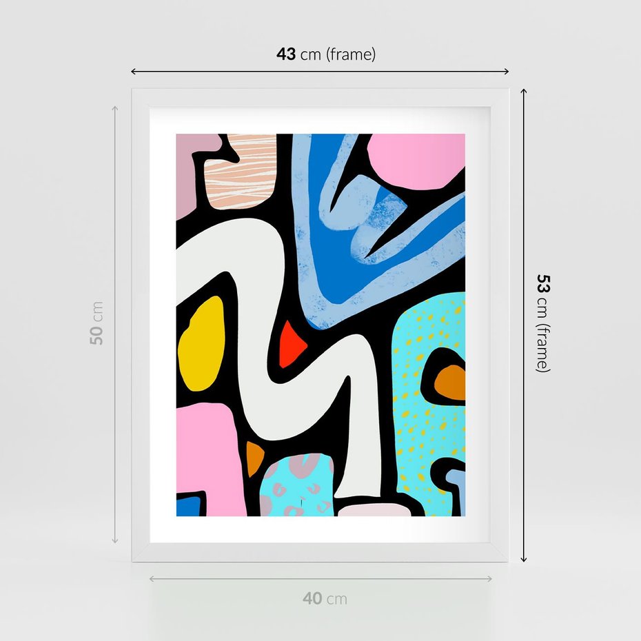 Plakat w ramie 40x50 - Komiksowe Formy - abstrakcyjne formy, komiksowy styl - rama biała