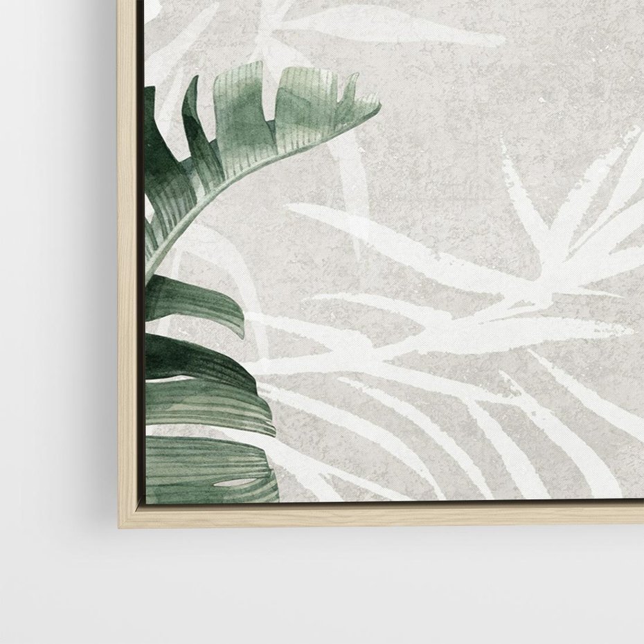 Obraz w ramie 50x50 - Zielony Raj - monstera, palmy - rama drewno