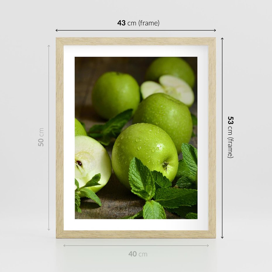 Plakat w ramie 40x50 - Jabłkowa kolorystyka - jabłka, owoce - rama drewno