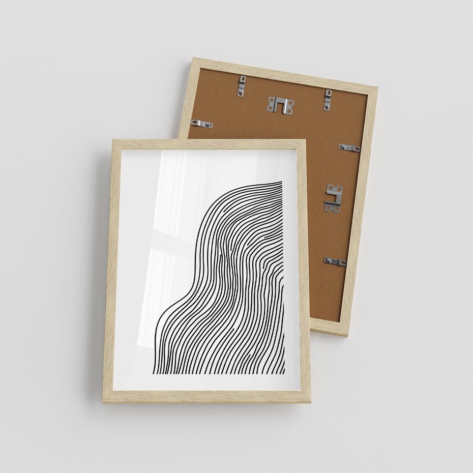 Plakat w ramie 30x40 - Refrakcje Przestrzeni - mnimalistyczna forma, czarne linie - rama drewno