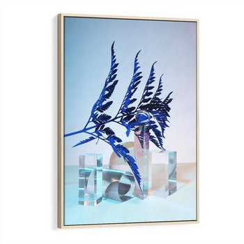 Obraz w ramie 80x120 - Intensywny Kolor Natury - liście, kobalt - rama drewno