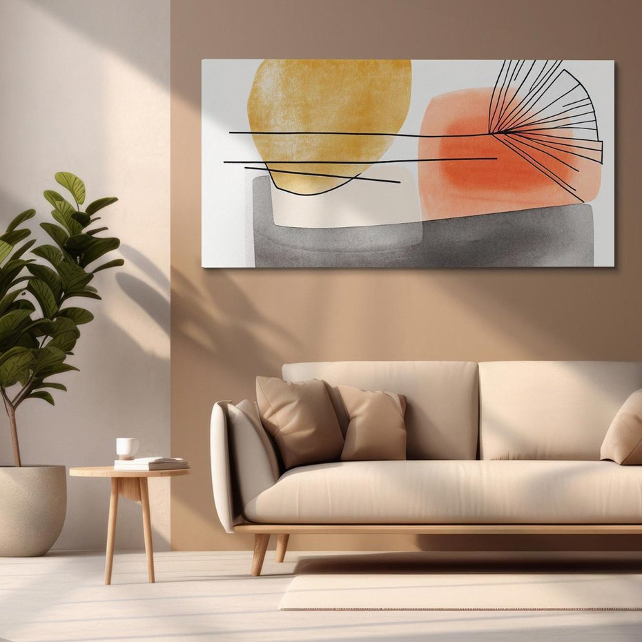 Obraz na płótnie 120x60 - Roślinny Szkic - abstrakcyjne, nieregularne plamy łososiowego koloru