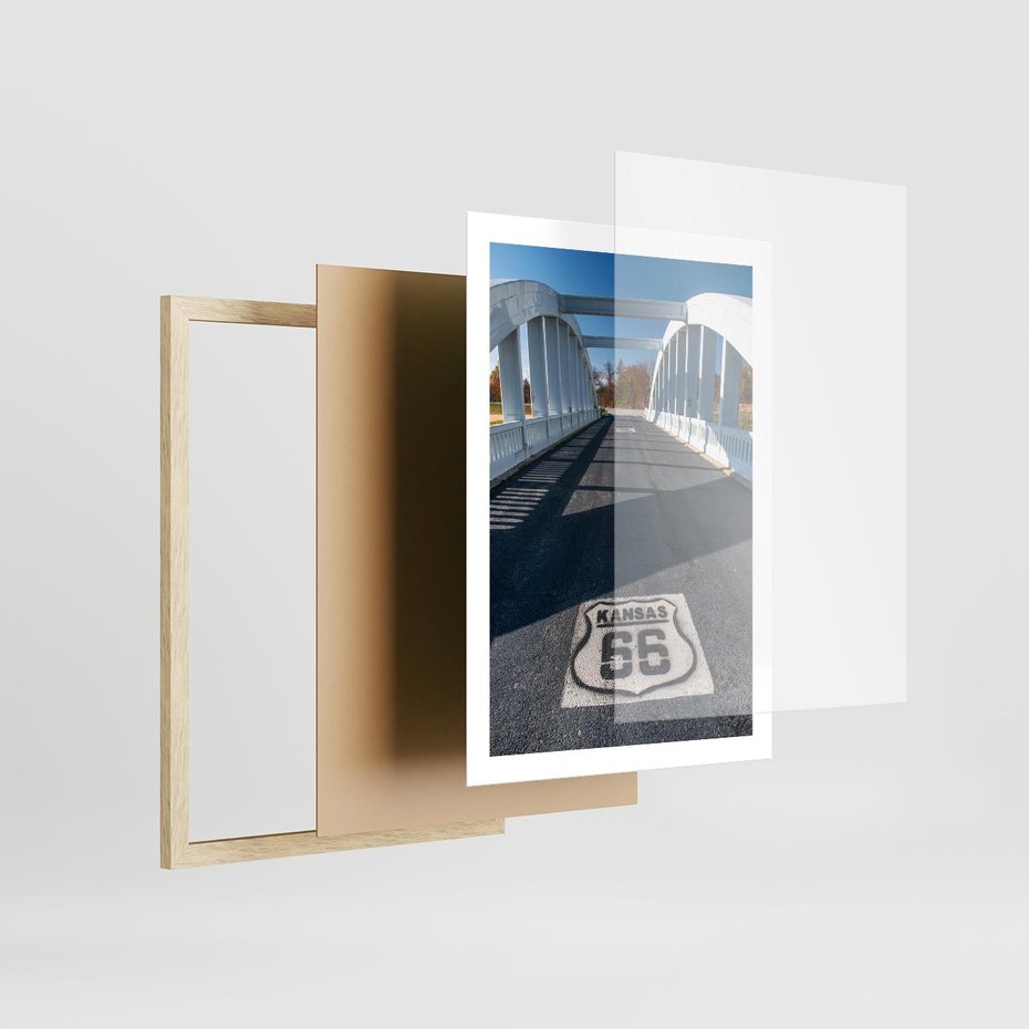 Plakat w ramie 50x70 - Kansas i Route 66 - Kansas, route 66 - rama drewno