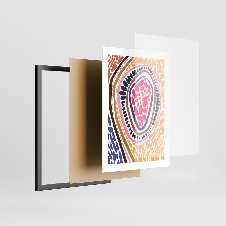 Plakat w ramie 30x40 - Rozchlapane Wizje - kolorowe wzory, tęczowe żywe kolory - rama czarna