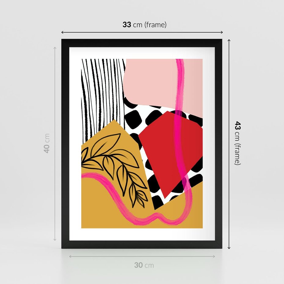 Plakat w ramie 30x40 - Wnętrza Form - abstrakcyjna kompozycja, różne tekstury - rama czarna