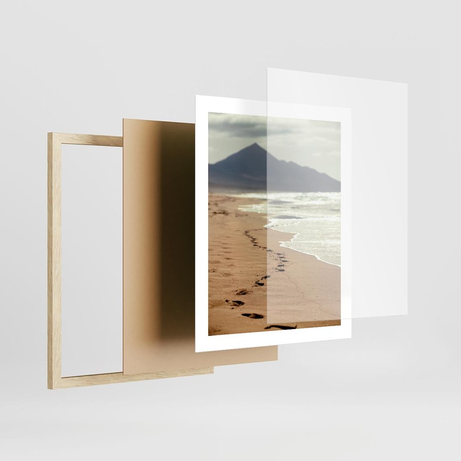 Plakat w ramie 40x50 - Ślady stóp na plaży - plaża, ślady - rama drewno