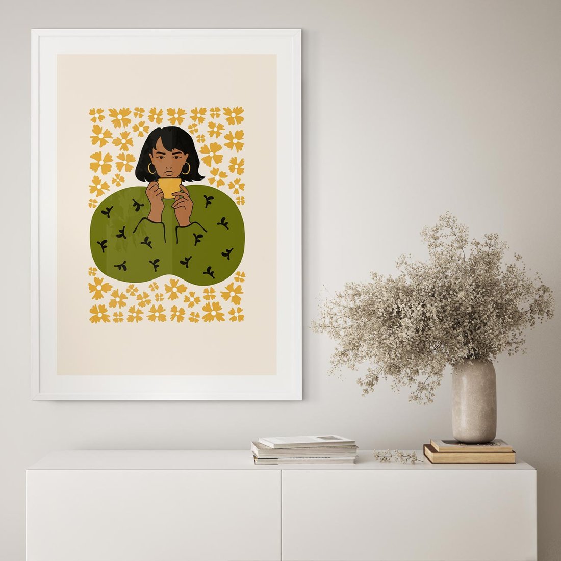 Plakat bez ramy 40x50 - Wewnętrzne Fale - nowoczesny plakat, kobieta otoczona liśćmi