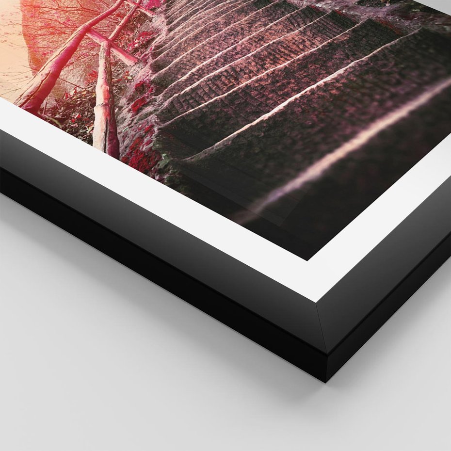 Plakat w ramie 50x70 - Schody prowadzące do nieznanych ścieżek - schody, ścieżka - rama czarna