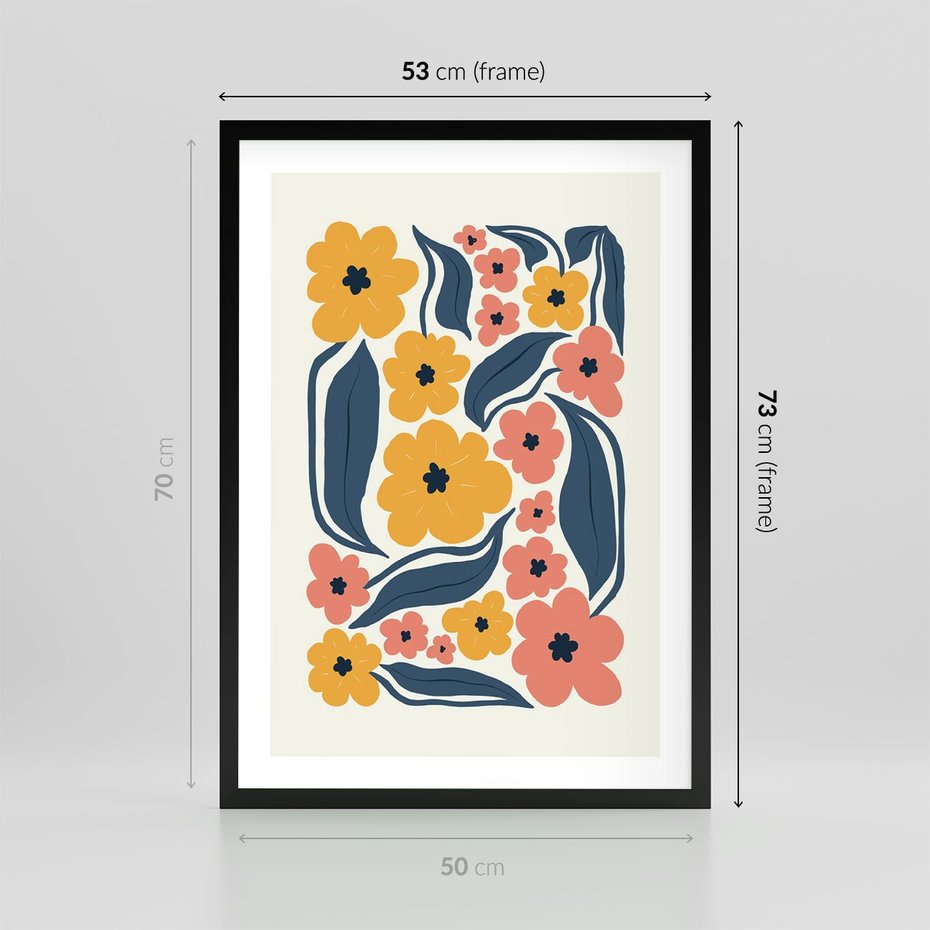 Plakat w ramie 50x70 - Pastelowe Impresje - pastelowe kwiaty, abstrakcyjna kompozycja - rama czarna