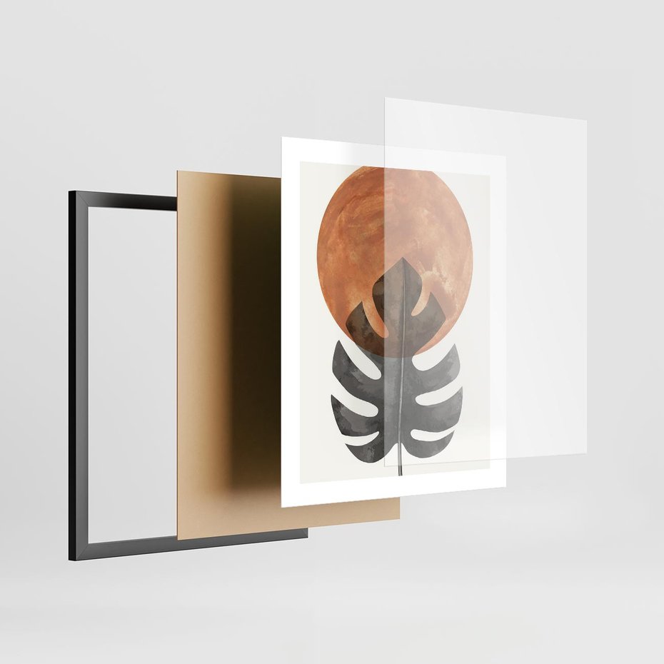 Plakat w ramie 40x50 - Natura a Sztuka - liść monstery, czarna grafika - rama czarna