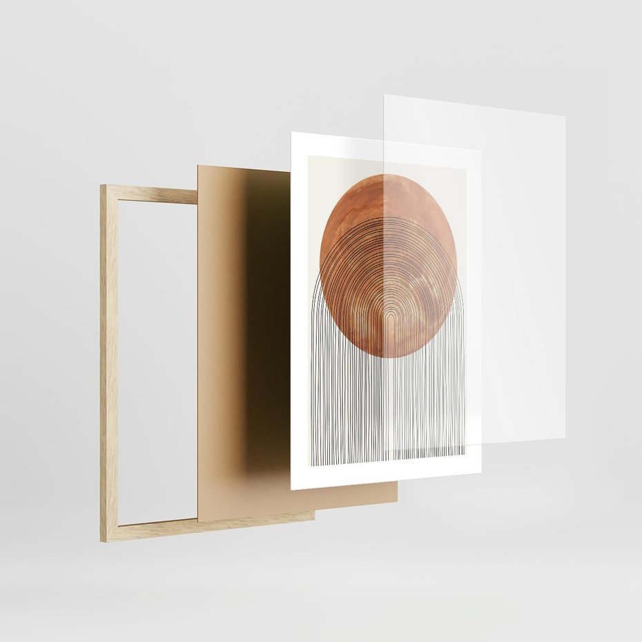 Plakat w ramie 30x40 - Konturem Kształtowane - koło, boho styl - rama drewno