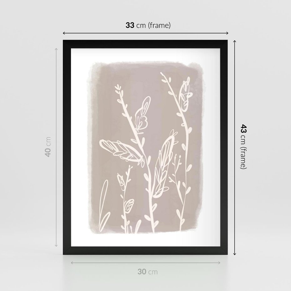Plakat w ramie 30x40 - Roślinne Przeniknięcia - nowoczesny subtelny plakat, beżowy - rama czarna