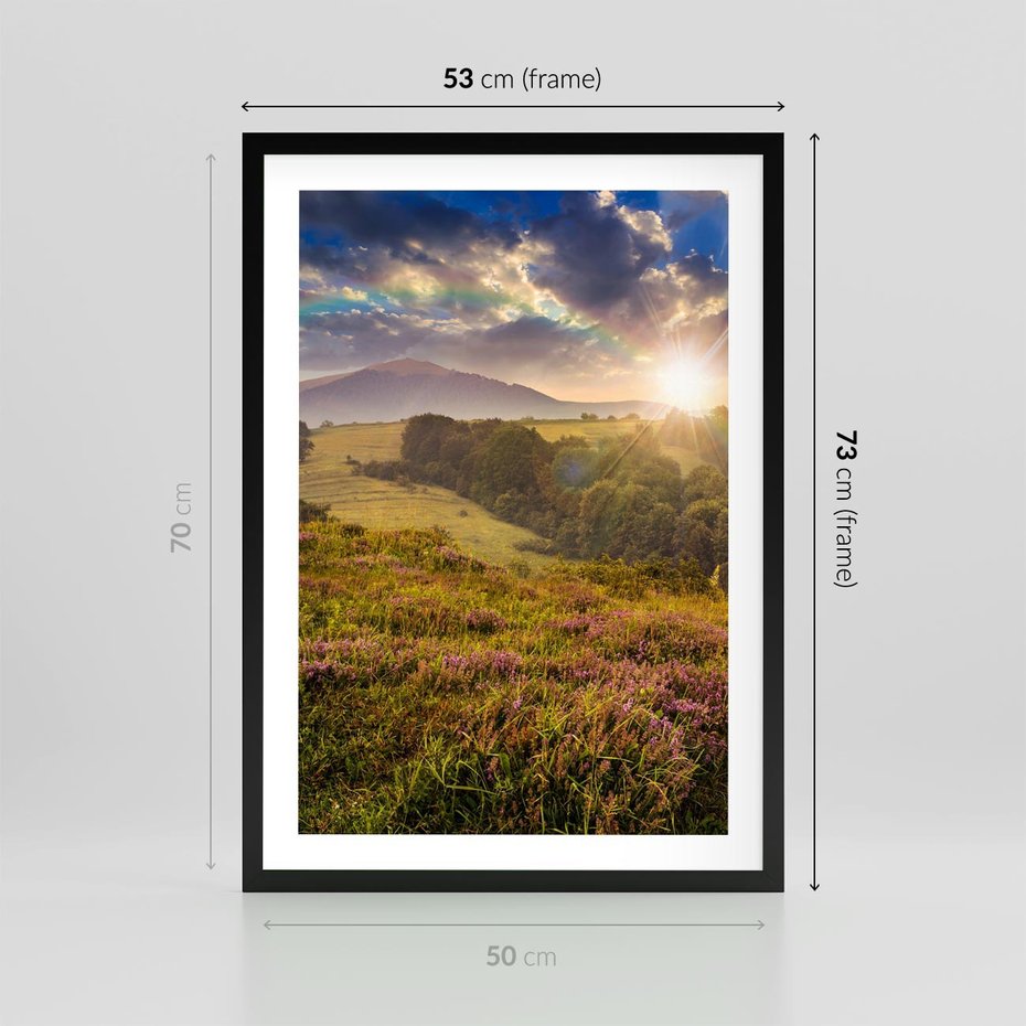 Plakat w ramie 50x70 - Pejzaż na łące - pejzaż, łąka - rama czarna