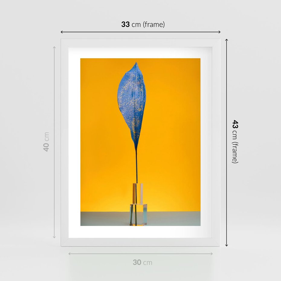 Plakat w ramie 30x40 - Niebiańskie liście - liść, liście - rama biała