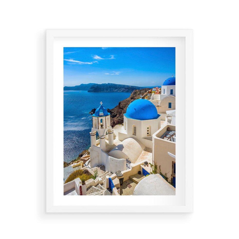 Plakat w ramie 40x50 - Urokliwy widok na Santorini - Santorini, widok - rama biała