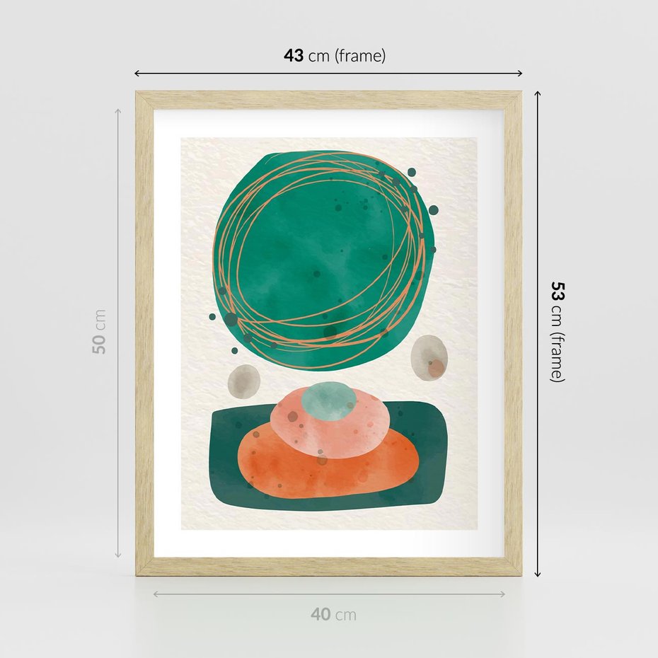 Plakat w ramie 40x50 - Rozmyte Granice - abstrakcyjne plamy, zielony - rama drewno