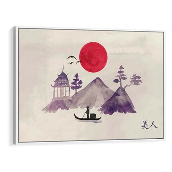 Obraz w ramie 120x80 - Odbicie Słońca - japońska sztuka, akwarela - rama biała