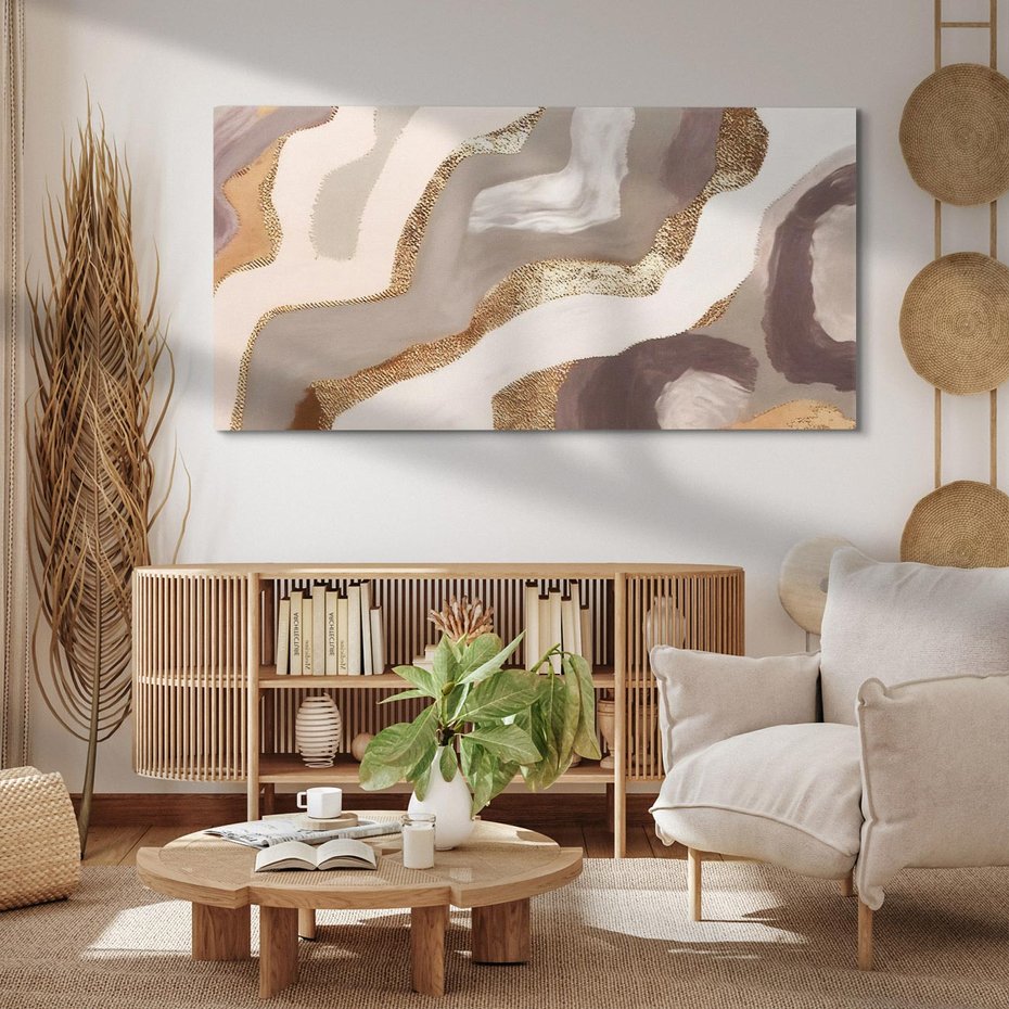 Obraz na płótnie 120x60 - Płynne Fale - abstrakcja, neutralne kolory