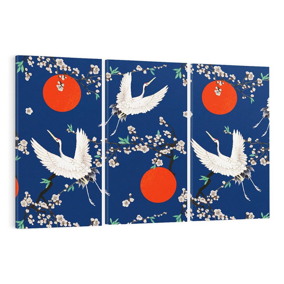 Obraz na płótnie 120x80 - Japońskie Żurawie Indygo - sztuka japońska, japonia