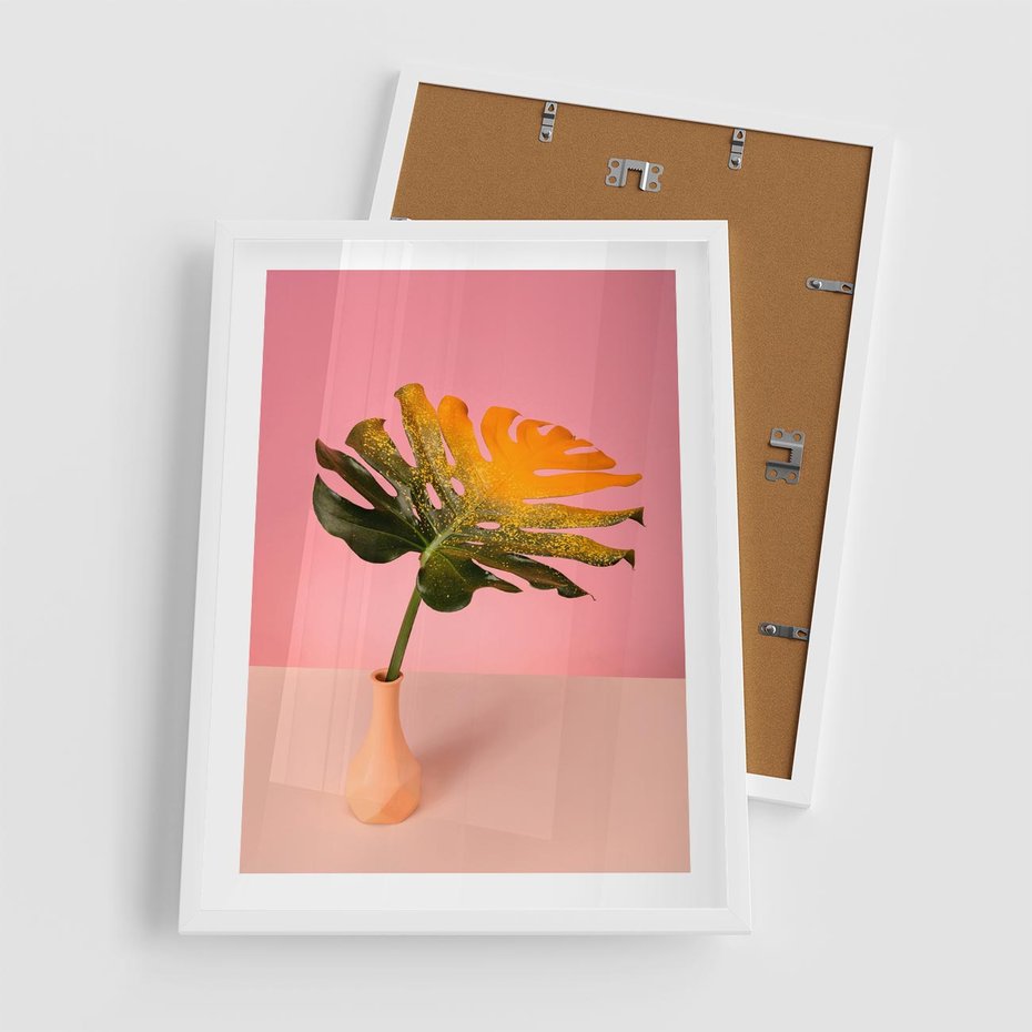 Plakat w ramie 50x70 - Egzotyczna monstera - monstera, liść - rama biała