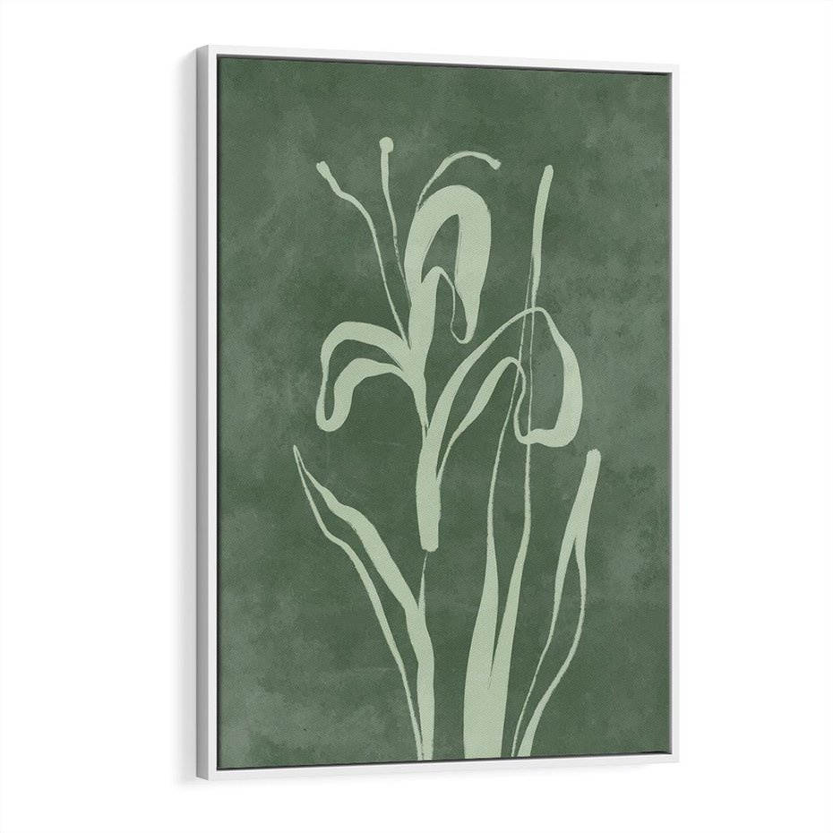 Obraz w ramie 50x70 - Zielony Oddech - zielona abstrakcja, zgaszona zieleń - rama biała