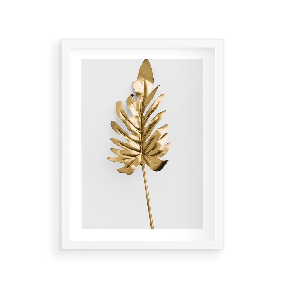 Plakat w ramie 30x40 - Ponadczasowy Urok - złote, liście - rama biała