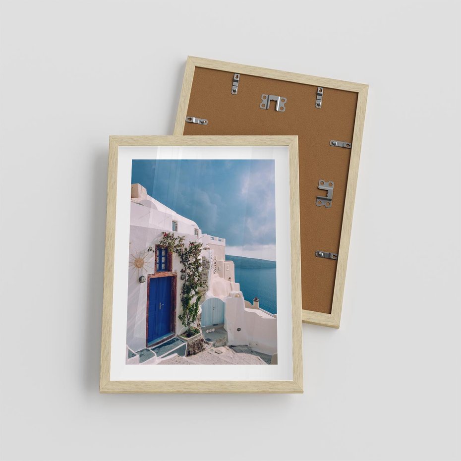 Plakat w ramie 30x40 - Urok Greckiej Wyspy - Santorini, Grecja - rama drewno