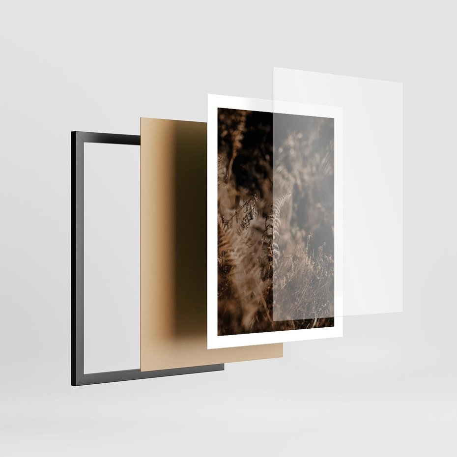 Plakat w ramie 50x70 - Delikatne Detale - paprocie, brąz - rama czarna