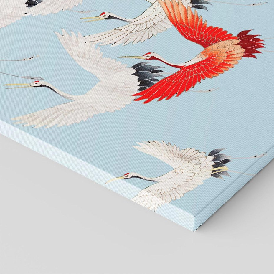 Obraz na płótnie 70x50 - Eteryczne Żurawie - lecące żurawie, orientalna sztuka