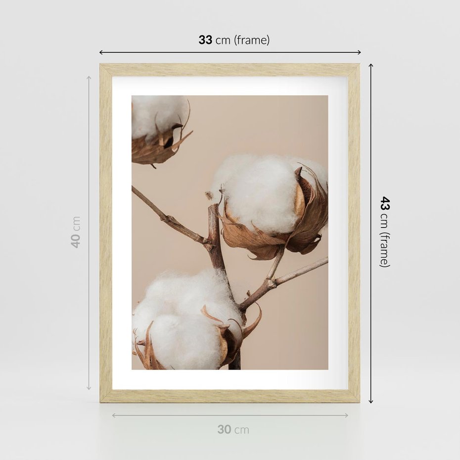 Plakat w ramie 30x40 - Bawełniana melancholia - bawełna, suche - rama drewno