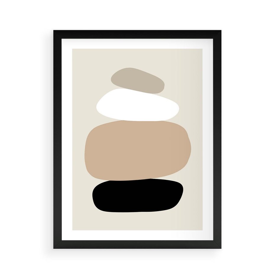 Plakat w ramie 50x70 - Zgeometryzowane Kształty - modernistyczny plakat, obłe kształty - rama czarna