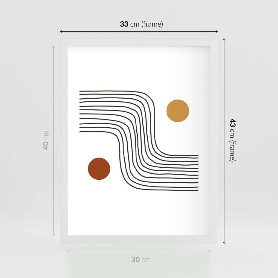 Plakat w ramie 30x40 - Kontury Harmonii - nieregularne linie, koła - rama biała