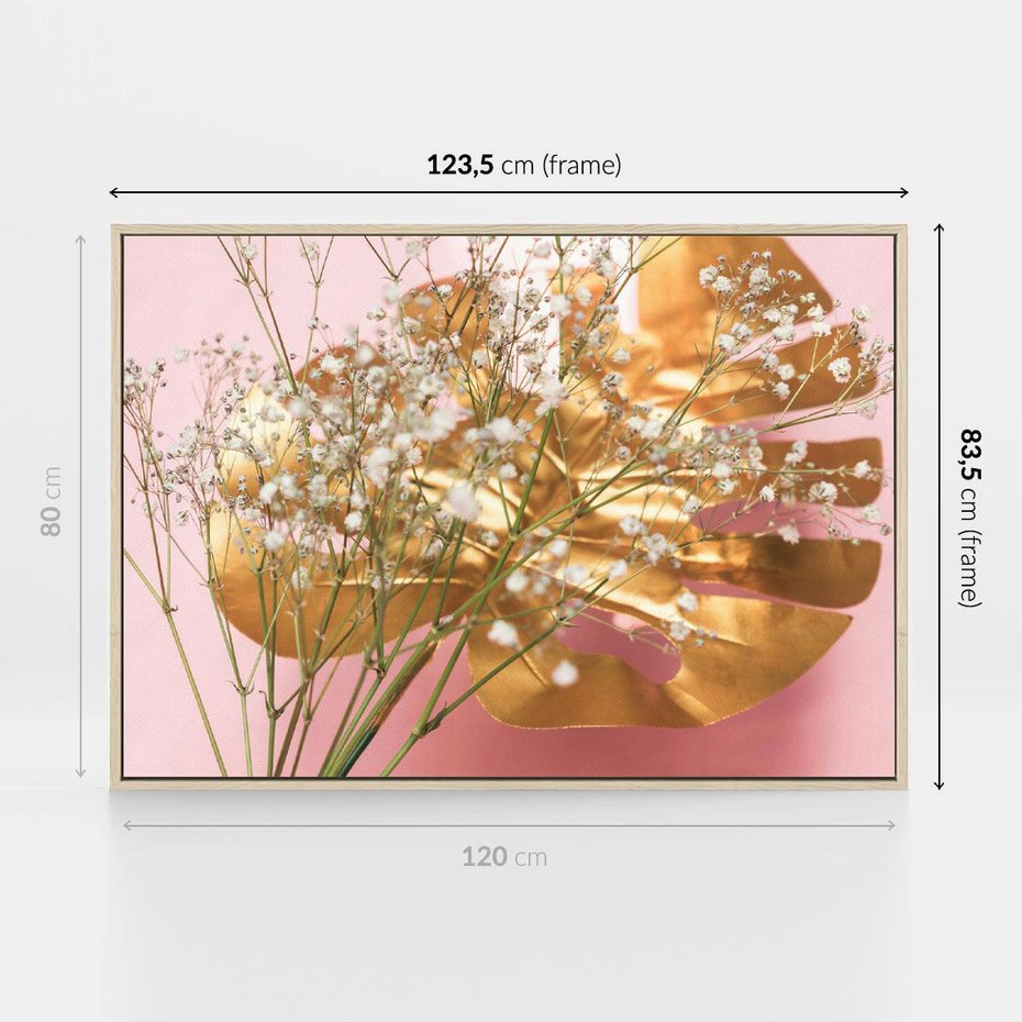 Obraz w ramie 120x80 - Blask Natury - złote, liście - rama drewno