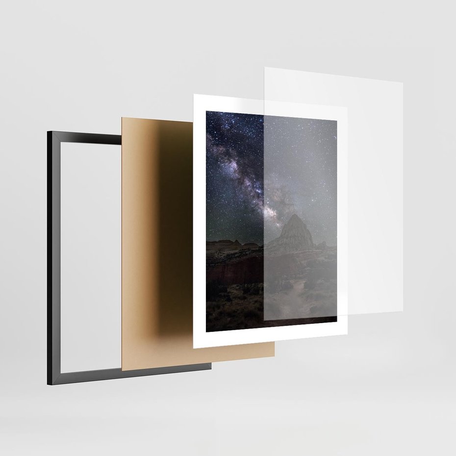 Plakat w ramie 40x50 - Gwiaździsta Noc na Pustyni - noc na pustyni, gwiździste niebo - rama czarna