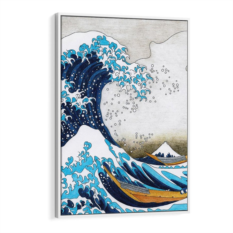 Obraz w ramie 50x70 - Wzburzone Morze - wielka fala w kaganawie, Hokusai - rama biała