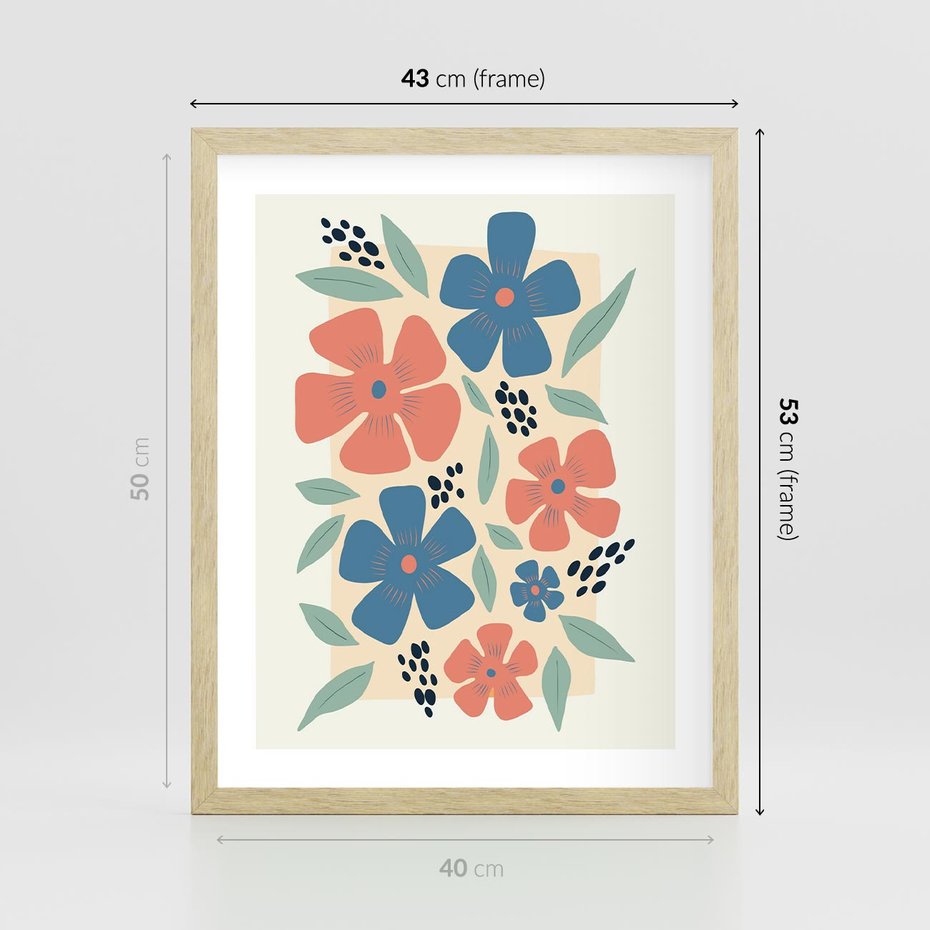 Plakat w ramie 40x50 - Kolorowe liście tęsknot - minimalistyczny plakat, grafika - rama drewno