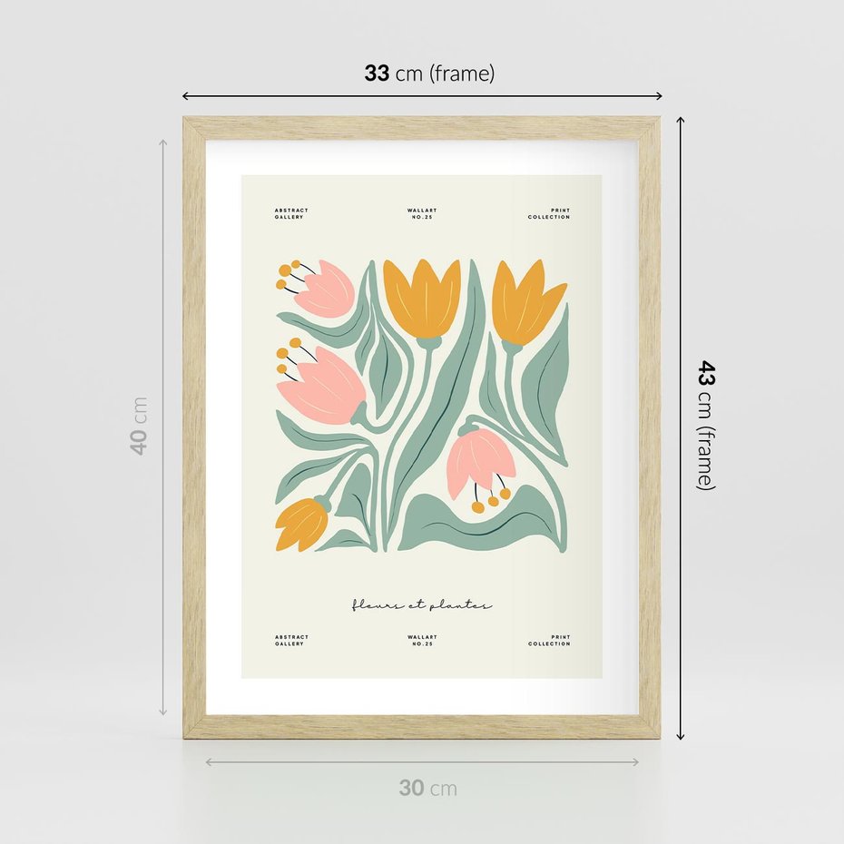 Plakat w ramie 30x40 - Tajemnicza Aura - kwiaty, nowoczesna abstrakcja - rama drewno