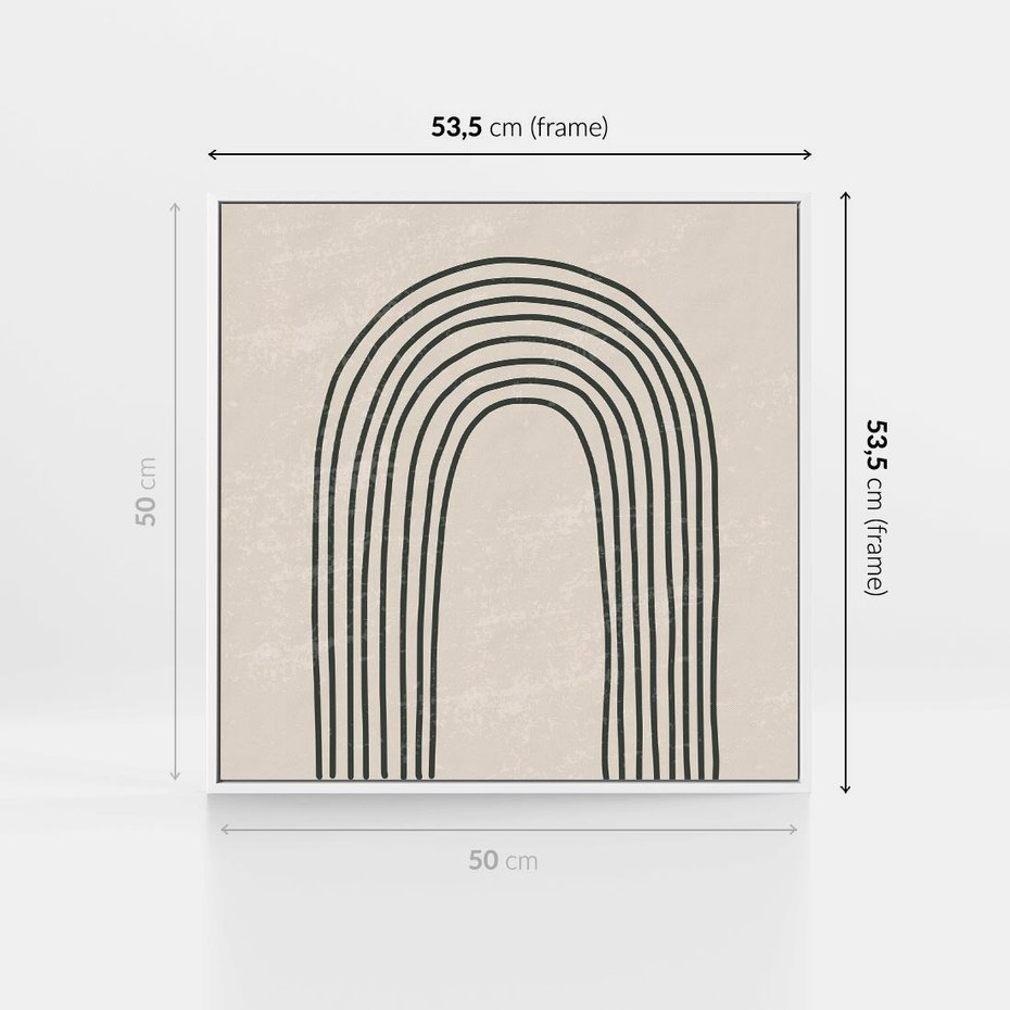 Obraz w ramie 50x50 - Intrygujące Zagięcia - boho plakat, czarna tęcza - rama biała